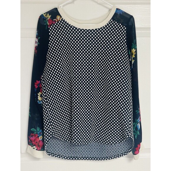 Le Lis Tops - Le Lis Womens S Top Navy Floral Stripe Soft Cute Color Block Mixed Media USA